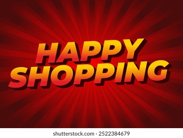 Compras felices. Diseño de efecto de texto con estilo 3D y colores modernos