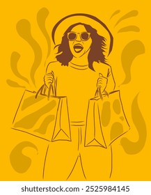 Icono de Vector de compras feliz, ilustración dibujada a mano