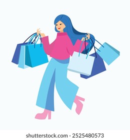 Happy shopping woman with blue bags