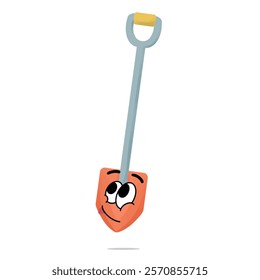 happy shovel mascot vector illustrations. fun and playful concept. job, tools, building, workers, safety, city, construction equipment, renovation and restoration themes
