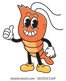 Happy Shrimp Cartoon Giving Thumbs Up – Cute Vector Character

