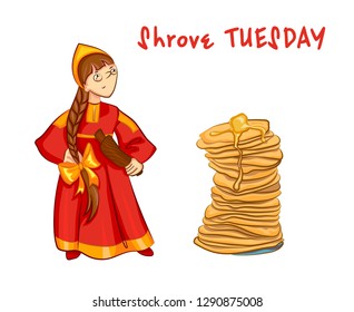 Happy Shrovetide Maslenitsa. Russian traditional spring festival shrove Tuesday poster, banner, letter.