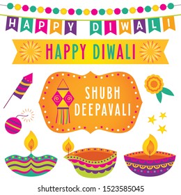 Happy (Shubh) Diwali banners and decoration, vector set