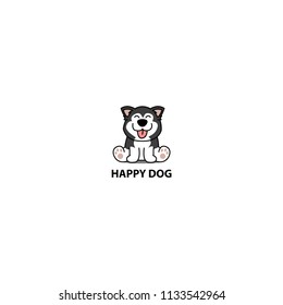 Happy siberian husky dog sitting cartoon icon, logo design, vector illustration