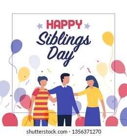 Happy siblings day design with party balloons and decorations