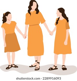 Happy siblings holding hands flat character design