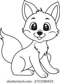 Happy side-view fox line art with cheerful expression ideal for stickers, invitations, and playful digital projects.
