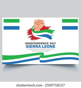 Happy Sierra Leone Unabhängigkeit Tag Banner und Handflagge Design Vektor