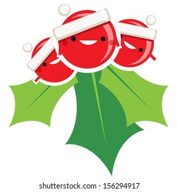 Happy simple cartoon smiling Christmas mistletoe Santa Claus character vector decorative red and green ornament 