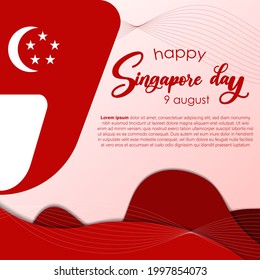 Happy Singapore Day with handwritten lettering and gradient red flag. Vector typography for greeting cards, decorations, and covers. Happy Singapore Day concept.