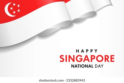 Happy Singapore National Day with 3d waving flag. Patriotic Singaporian flag and text. Vector illustration
