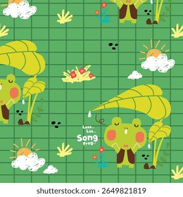 happy singing Frog Vector seamless  