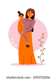 Happy single mother holding baby daughter in hand portrait