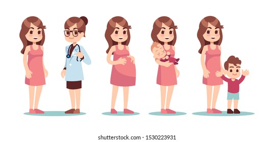 Happy single mother. In vitro fertilization IVF vector concept. Doctor, pregnant woman and baby