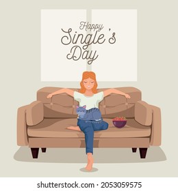 happy singles day lettering with woman