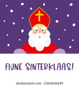 Happy Sinterklaas Day banner (translation). Dutch, Belgium winter holiday theme. Happy Saint Nicholas Day card. Vector cartoon illustration.