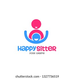 Happy Sitter Logo Template, Babby Sitter with Happy Child