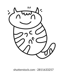 happy sitting cat doodle simple black line art sketch