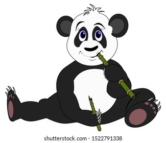 happy sitting panda eating bamboo