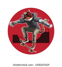 Happy Skater Cat Cartoon illustration