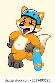 Happy Skater Fox Cartoon Mascot Logo