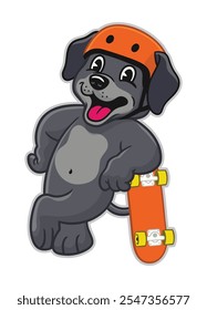 Logotipo de personagem de mascote do labrador do skater feliz