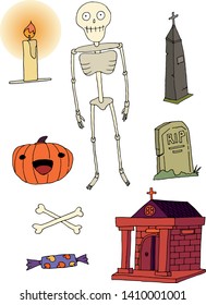 Happy skeleton cartoon hand draw doodle color
