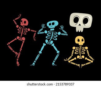 happy skeletons and skull icons