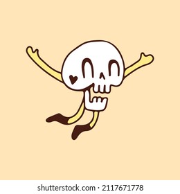 Happy Skull, illustration for t-shirt, poster, sticker, or apparel merchandise. With cartoon style.