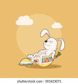 Happy sleep bunny with easter egg, Vector Illustration