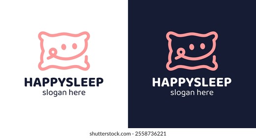 Happy sleep logo design. Pillow logo with smile symbol with line style logo design vector icon