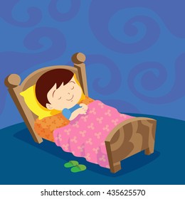 Happy to sleep. Sleeping boy. Young kid, cute person, sweet dream, comfortable bedroom