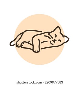Happy sleeping cat color line icon. Pictogram for web page, mobile app, promo.
