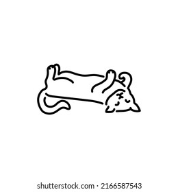 Happy sleeping cat on back color line icon. Pictogram for web page, mobile app, promo.