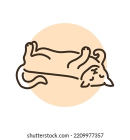 Happy sleeping cat on back color line icon. Pictogram for web page, mobile app, promo.