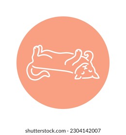 Happy sleeping cat on back color line icon. Pictogram for web page, mobile app, promo.