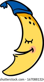 Happy sleeping moon, illustration, vector on white background.