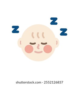 Happy sleepy newborn baby child head with sweet dream. Healthcare, insomnia, childcare concepts. Flat cartoon character vector design isolated illustrations.