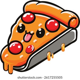 happy slice of cute pizza vector 