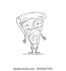 happy slice of pizza, funny character, vector image