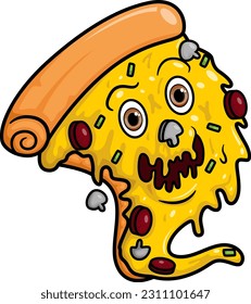 Happy slice pizza monster cartoon mascot character of illustration