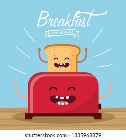 happy sliced bread with arms and toaster