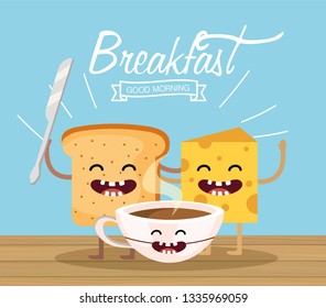 happy sliced with snife and cheese with cocoa cup