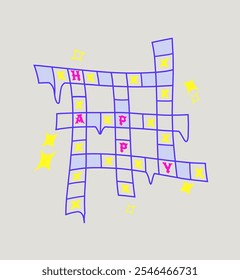 Happy Slogan With Crossword Puzzle Graphic Illustration
