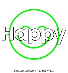 Happy Slogan t shirt print design. Text with Happy face icon. Smiling Emoticon. Smile face. Vector Logo, emblem isolated.