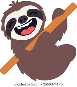 Happy Sloth Hanging Branch mão desenhada