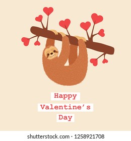 Happy sloth in love. Romantic Valentine's Day greeting card template