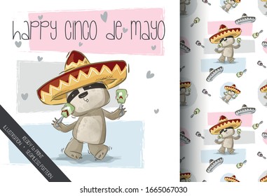 Happy sloth  with maracas cartoon animal