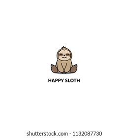 Happy Sloth Sitting Cartoon Icon, Logo Design, Vector Illustration