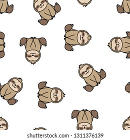 Happy sloth sitting cartoon seamless pattern, vector illustration